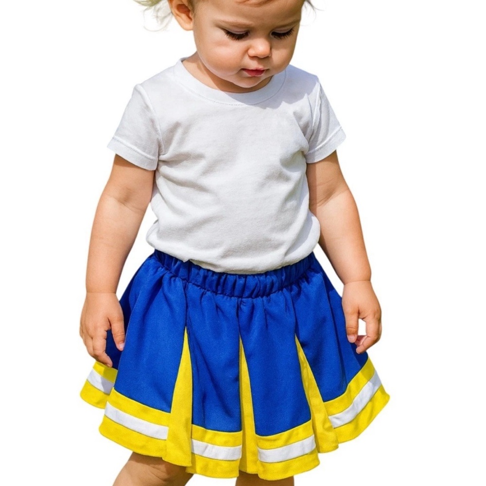 Girls‎ Cheerleading 2T Skort Skirt Blue Yellow Built-In Shorts Dance Costume